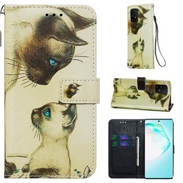 Cat Confrontation Matte Leather Wallet Phone Case for Samsung Galaxy S10 Lite(6.7 inch)