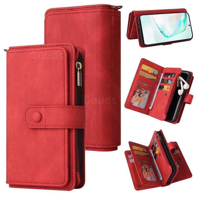 Luxury Multi-functional Zipper Wallet Leather Phone Case Cover for Samsung Galaxy S10 Lite(6.7 inch) - Red