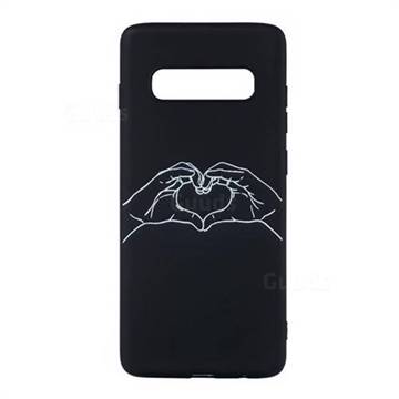 Heart Hand Stick Figure Matte Black TPU Phone Cover for Samsung Galaxy S10 Plus(6.4 inch)