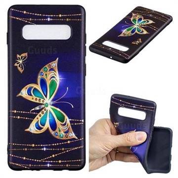 Golden Shining Butterfly 3D Embossed Relief Black Soft Back Cover for Samsung Galaxy S10 Plus(6.4 inch)