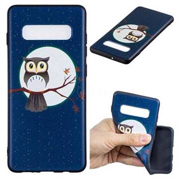 Moon and Owl 3D Embossed Relief Black Soft Back Cover for Samsung Galaxy S10 Plus(6.4 inch)