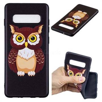 Big Owl 3D Embossed Relief Black Soft Back Cover for Samsung Galaxy S10 Plus(6.4 inch)