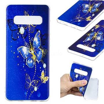Gold and Blue Butterfly Super Clear Soft TPU Back Cover for Samsung Galaxy S10 Plus(6.4 inch)