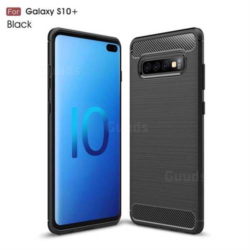 Luxury Carbon Fiber Brushed Wire Drawing Silicone TPU Back Cover for Samsung Galaxy S10 Plus(6.4 inch) - Black