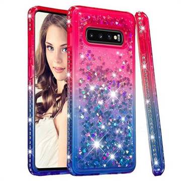 Diamond Frame Liquid Glitter Quicksand Sequins Phone Case for Samsung Galaxy S10 Plus(6.4 inch) - Pink Blue