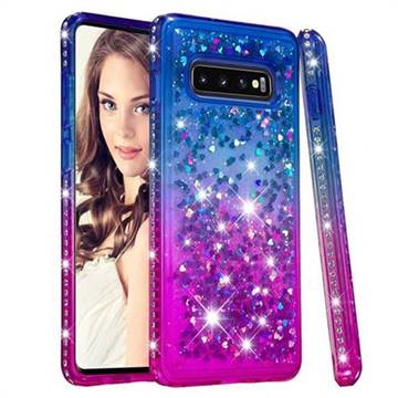 Diamond Frame Liquid Glitter Quicksand Sequins Phone Case for Samsung Galaxy S10 Plus(6.4 inch) - Blue Purple
