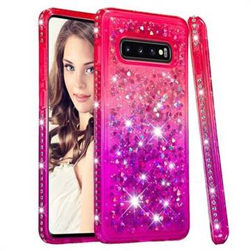 Diamond Frame Liquid Glitter Quicksand Sequins Phone Case for Samsung Galaxy S10 Plus(6.4 inch) - Pink Purple
