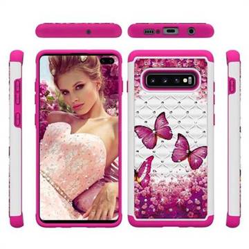 Rose Butterfly Studded Rhinestone Bling Diamond Shock Absorbing Hybrid Defender Rugged Phone Case Cover for Samsung Galaxy S10 Plus(6.4 inch)