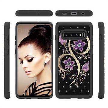 Peacock Flower Studded Rhinestone Bling Diamond Shock Absorbing Hybrid Defender Rugged Phone Case Cover for Samsung Galaxy S10 Plus(6.4 inch)