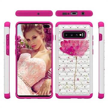Watercolor Studded Rhinestone Bling Diamond Shock Absorbing Hybrid Defender Rugged Phone Case Cover for Samsung Galaxy S10 Plus(6.4 inch)