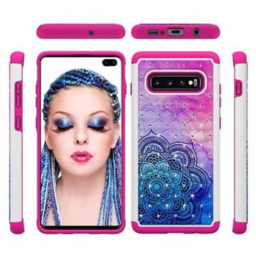 Colored Mandala Studded Rhinestone Bling Diamond Shock Absorbing Hybrid Defender Rugged Phone Case Cover for Samsung Galaxy S10 Plus(6.4 inch)