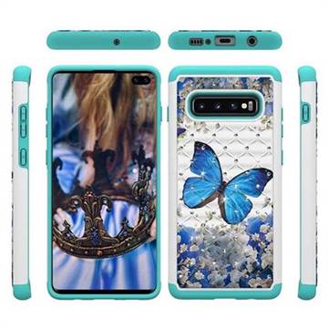 Flower Butterfly Studded Rhinestone Bling Diamond Shock Absorbing Hybrid Defender Rugged Phone Case Cover for Samsung Galaxy S10 Plus(6.4 inch)