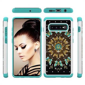 Golden Butterflies Studded Rhinestone Bling Diamond Shock Absorbing Hybrid Defender Rugged Phone Case Cover for Samsung Galaxy S10 Plus(6.4 inch)