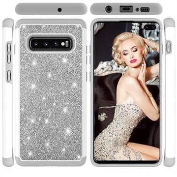 Glitter Rhinestone Bling Shock Absorbing Hybrid Defender Rugged Phone Case Cover for Samsung Galaxy S10 Plus(6.4 inch) - Gray