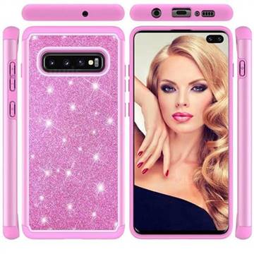 Glitter Rhinestone Bling Shock Absorbing Hybrid Defender Rugged Phone Case Cover for Samsung Galaxy S10 Plus(6.4 inch) - Pink