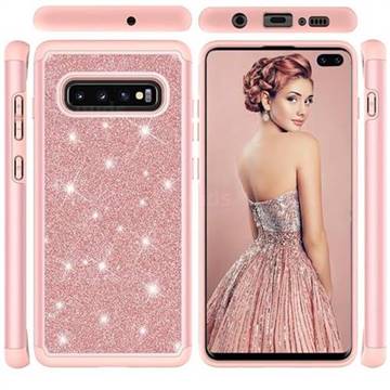 Glitter Rhinestone Bling Shock Absorbing Hybrid Defender Rugged Phone Case Cover for Samsung Galaxy S10 Plus(6.4 inch) - Rose Gold