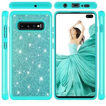 Glitter Rhinestone Bling Shock Absorbing Hybrid Defender Rugged Phone Case Cover for Samsung Galaxy S10 Plus(6.4 inch) - Green