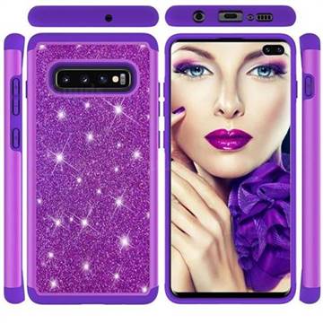 Glitter Rhinestone Bling Shock Absorbing Hybrid Defender Rugged Phone Case Cover for Samsung Galaxy S10 Plus(6.4 inch) - Purple
