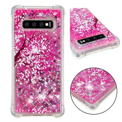 Pink Cherry Blossom Dynamic Liquid Glitter Sand Quicksand Star TPU Case for Samsung Galaxy S10 Plus(6.4 inch)