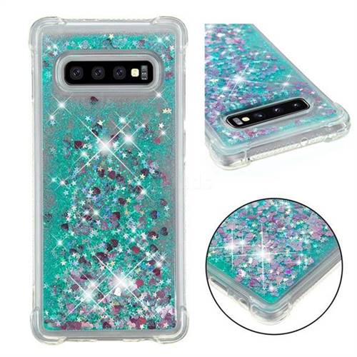 Dynamic Liquid Glitter Sand Quicksand TPU Case for Samsung Galaxy S10 Plus(6.4 inch) - Green Love Heart
