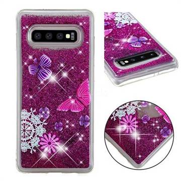 Purple Flower Butterfly Dynamic Liquid Glitter Quicksand Soft TPU Case for Samsung Galaxy S10 Plus(6.4 inch)