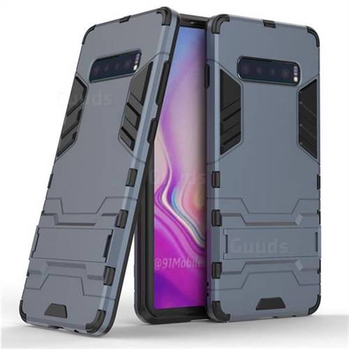 Armor Premium Tactical Grip Kickstand Shockproof Dual Layer Rugged Hard Cover for Samsung Galaxy S10 Plus(6.4 inch) - Navy
