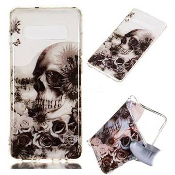 Black Flower Skull Super Clear Soft TPU Back Cover for Samsung Galaxy S10 Plus(6.4 inch)