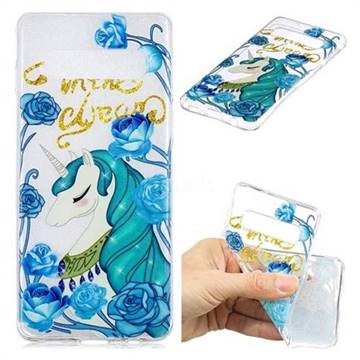 Blue Flower Unicorn Clear Varnish Soft Phone Back Cover for Samsung Galaxy S10 Plus(6.4 inch)
