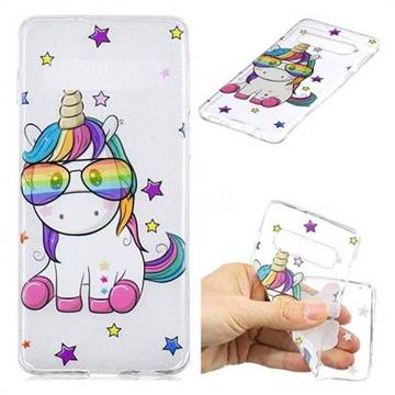 Glasses Unicorn Clear Varnish Soft Phone Back Cover for Samsung Galaxy S10 Plus(6.4 inch)
