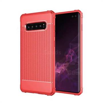 Luxury Shockproof Rubik Cube Texture Silicone TPU Back Cover for Samsung Galaxy S10 Plus(6.4 inch) - Red