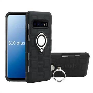 Ice Cube Shockproof PC + Silicon Invisible Ring Holder Phone Case for Samsung Galaxy S10 Plus(6.4 inch) - Black
