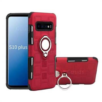 Ice Cube Shockproof PC + Silicon Invisible Ring Holder Phone Case for Samsung Galaxy S10 Plus(6.4 inch) - Red