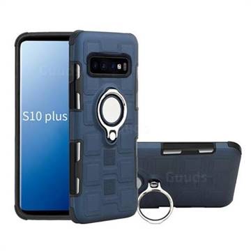 Ice Cube Shockproof PC + Silicon Invisible Ring Holder Phone Case for Samsung Galaxy S10 Plus(6.4 inch) - Royal Blue