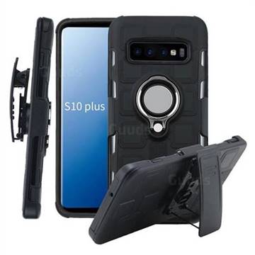 3 in 1 PC + Silicone Leather Phone Case for Samsung Galaxy S10 Plus(6.4 inch) - Black