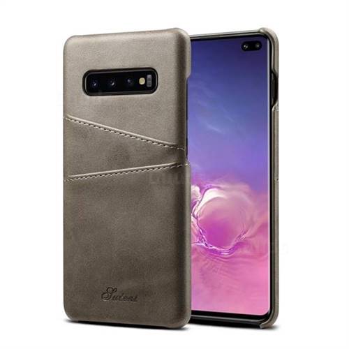 Suteni Retro Classic Card Slots Calf Leather Coated Back Cover for Samsung Galaxy S10 Plus(6.4 inch) - Gray