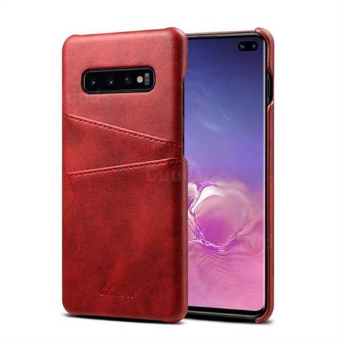 Suteni Retro Classic Card Slots Calf Leather Coated Back Cover for Samsung Galaxy S10 Plus(6.4 inch) - Red