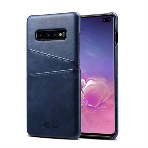 Suteni Retro Classic Card Slots Calf Leather Coated Back Cover for Samsung Galaxy S10 Plus(6.4 inch) - Blue