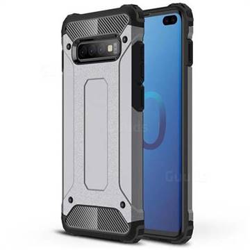 King Kong Armor Premium Shockproof Dual Layer Rugged Hard Cover for Samsung Galaxy S10 Plus(6.4 inch) - Silver Grey