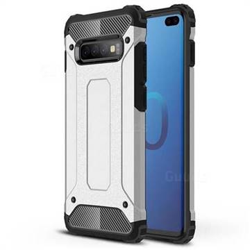 King Kong Armor Premium Shockproof Dual Layer Rugged Hard Cover for Samsung Galaxy S10 Plus(6.4 inch) - Technology Silver