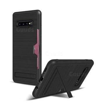 Brushed 2 in 1 TPU + PC Stand Card Slot Phone Case Cover for Samsung Galaxy S10 Plus(6.4 inch) - Black