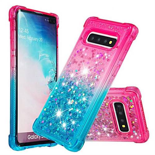 Rainbow Gradient Liquid Glitter Quicksand Sequins Phone Case for Samsung Galaxy S10 Plus(6.4 inch) - Pink Blue
