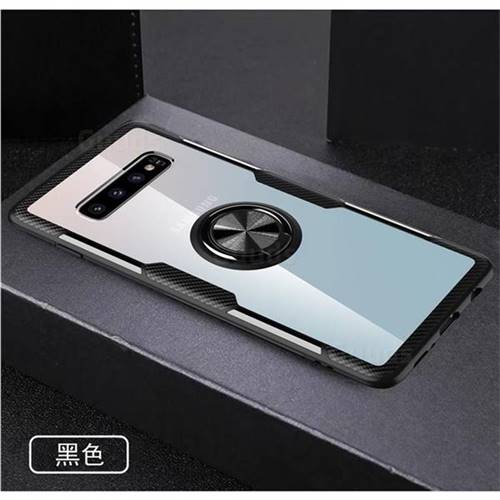 Acrylic Glass Carbon Invisible Ring Holder Phone Cover for Samsung Galaxy S10 Plus(6.4 inch) - Black