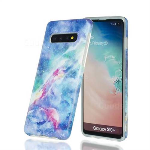 Blue Starry Sky Marble Clear Bumper Glossy Rubber Silicone Phone Case for Samsung Galaxy S10 Plus(6.4 inch)
