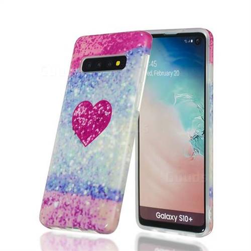 Glitter Rose Heart Marble Clear Bumper Glossy Rubber Silicone Phone Case for Samsung Galaxy S10 Plus(6.4 inch)