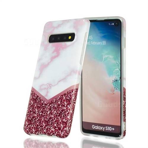 Stitching Rose Marble Clear Bumper Glossy Rubber Silicone Phone Case for Samsung Galaxy S10 Plus(6.4 inch)