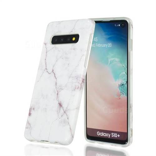 White Smooth Marble Clear Bumper Glossy Rubber Silicone Phone Case for Samsung Galaxy S10 Plus(6.4 inch)