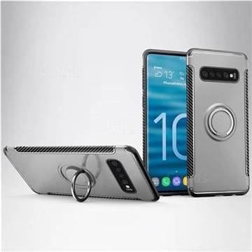 Armor Anti Drop Carbon PC + Silicon Invisible Ring Holder Phone Case for Samsung Galaxy S10 Plus(6.4 inch) - Silver