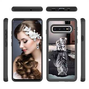 Cat and Tiger Shock Absorbing Hybrid Defender Rugged Phone Case Cover for Samsung Galaxy S10 Plus(6.4 inch)
