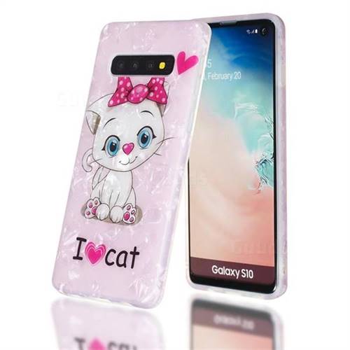I Love Cat Shell Pattern Clear Bumper Glossy Rubber Silicone Phone Case for Samsung Galaxy S10 Plus(6.4 inch)