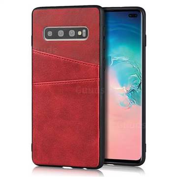 Simple Calf Card Slots Mobile Phone Back Cover for Samsung Galaxy S10 Plus(6.4 inch) - Red